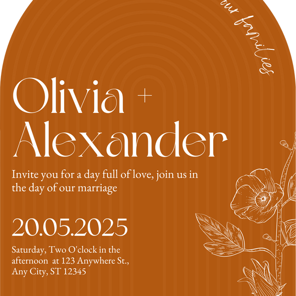 luxury arch shaped wedding invitations in burnt orange - fully personalised elegant wedding invitations premium