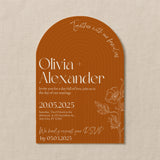 luxury arch shaped wedding invitations in burnt orange - fully personalised elegant wedding invitations premium