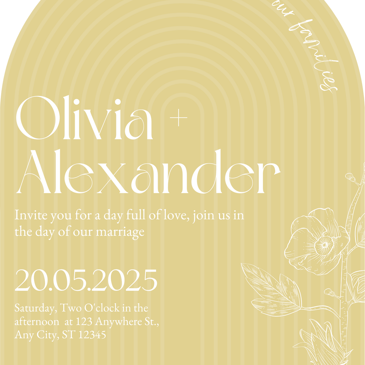 luxury arch shaped wedding invitations in butter yellow - fully personalised elegant wedding invitations premium