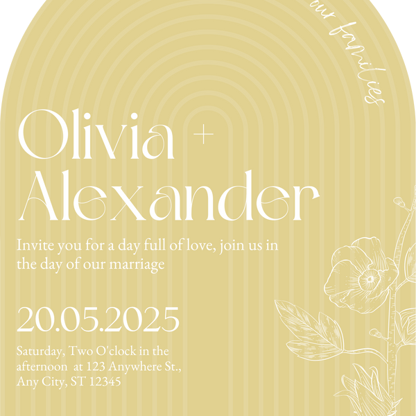 luxury arch shaped wedding invitations in butter yellow - fully personalised elegant wedding invitations premium