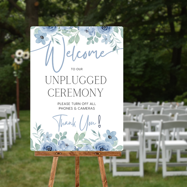 Blue Floral Unplugged Ceremony Sign