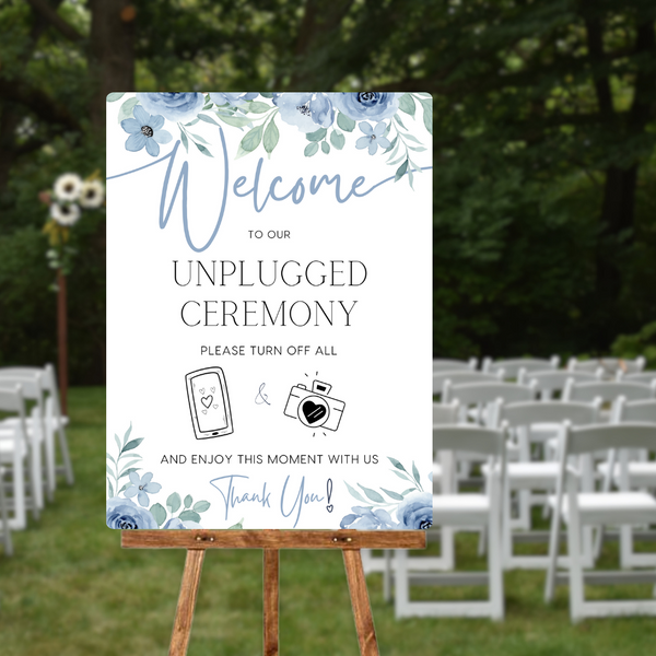 Blue Floral Unplugged Ceremony Sign