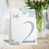 blue floral table tent number for wedding tables - luxury wedding table numbers personalised