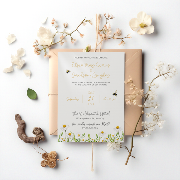 Daisy wedding invites customised - personalised wedding invitations daisy themed