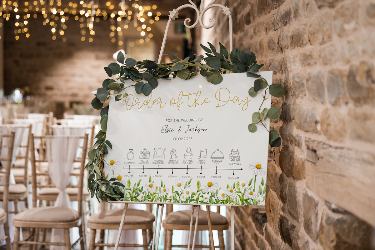 Daisy Order of the Day wedding sign - custom order of the day Daisy Floral sign