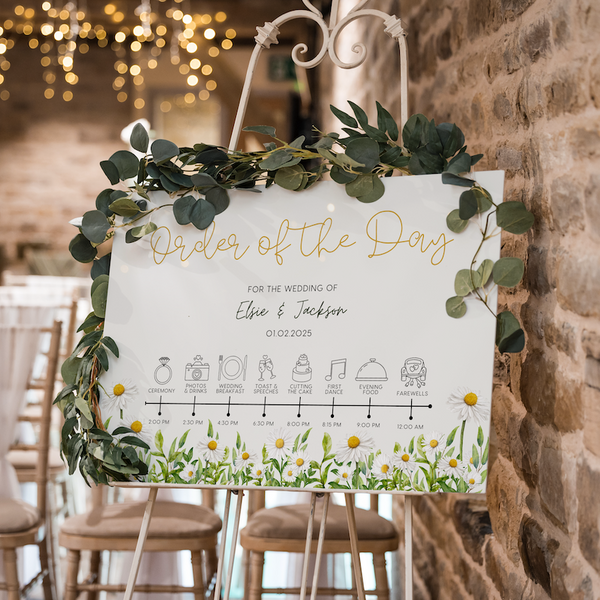 Daisy Order of the Day wedding sign - custom order of the day Daisy Floral sign