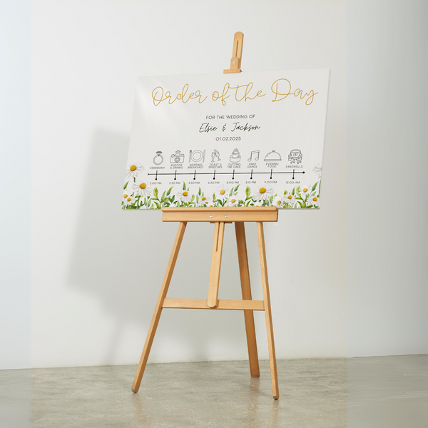 Daisy Order of the Day wedding sign - custom order of the day Daisy Floral sign