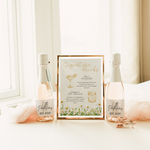 Daisy Floral signature drinks sign for wedding - personalised signature cocktails wedding sign