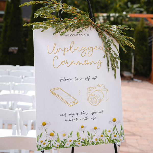 Daisy floral unplugged ceremony sign for wedding - customised wedding unplugged ceremony sign