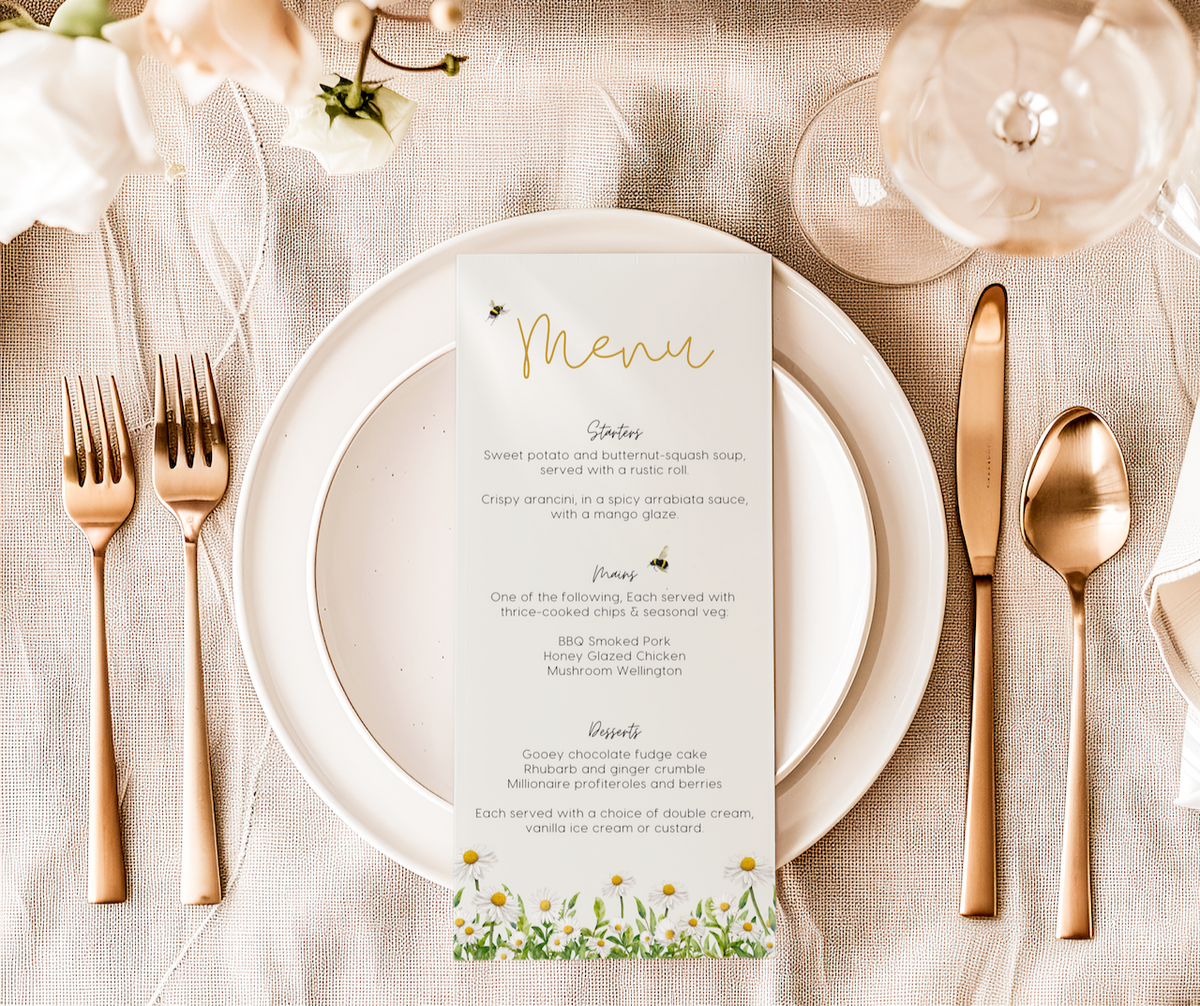 daisy floral wedding menu personalised - custom wedding menu printed