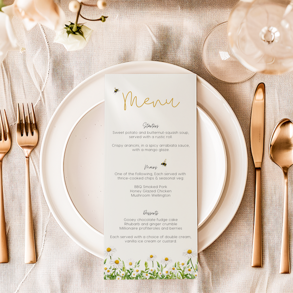 daisy floral wedding menu personalised - custom wedding menu printed