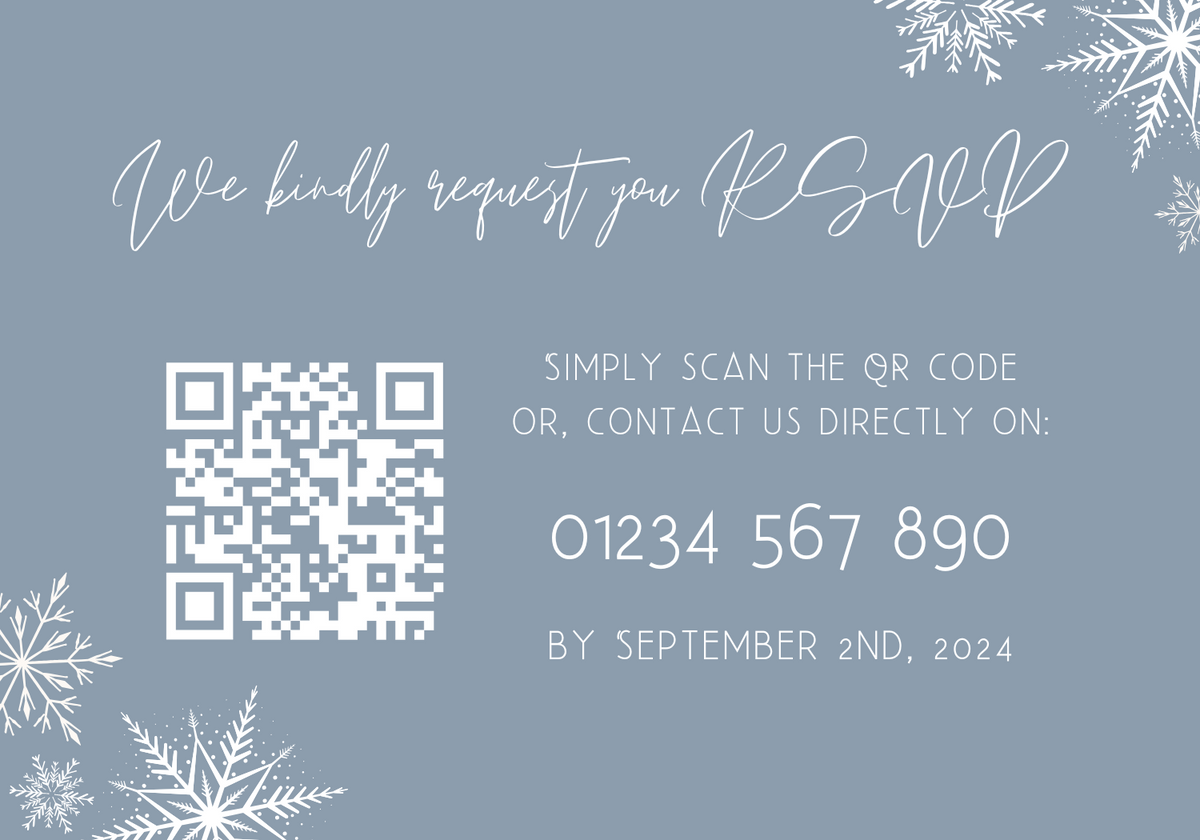 snowflakes dusty blue QR Code RSVP for wedding - winter wedding RSVP cards - custom RSVP cards