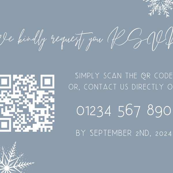 snowflakes dusty blue QR Code RSVP for wedding - winter wedding RSVP cards - custom RSVP cards