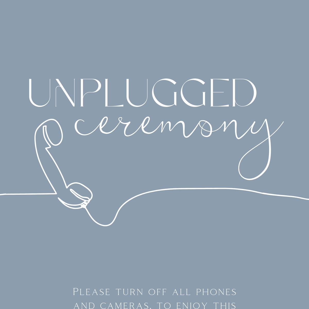 dusty blue unplugged ceremony wedding sign - unplugged wedding ceremony sign - custom winter wedding signage