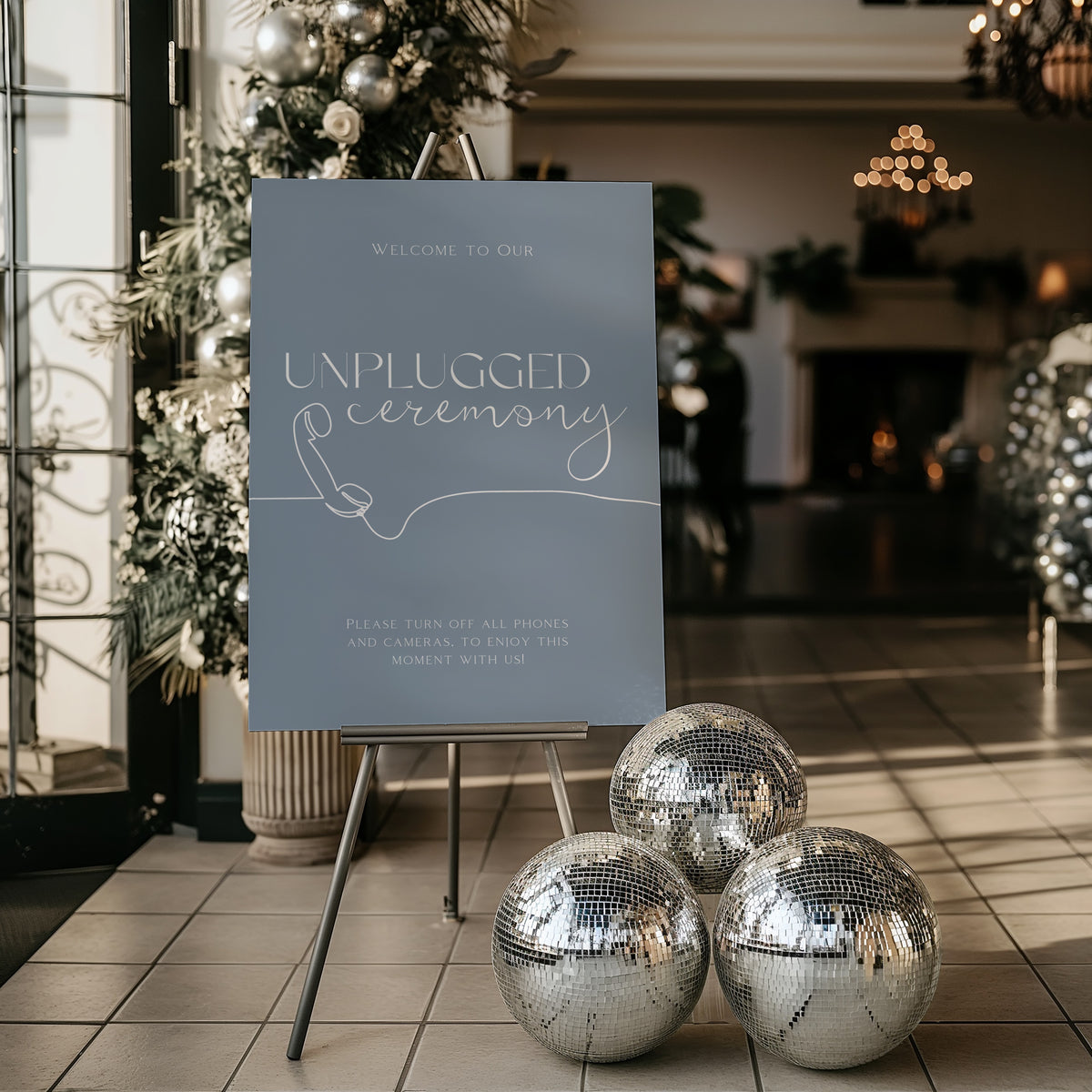 dusty blue unplugged ceremony wedding sign - unplugged wedding ceremony sign - custom winter wedding signage