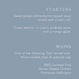 dusty blue wedding menu - custom wedding menu for winter wedding - personalised wedding menu UK