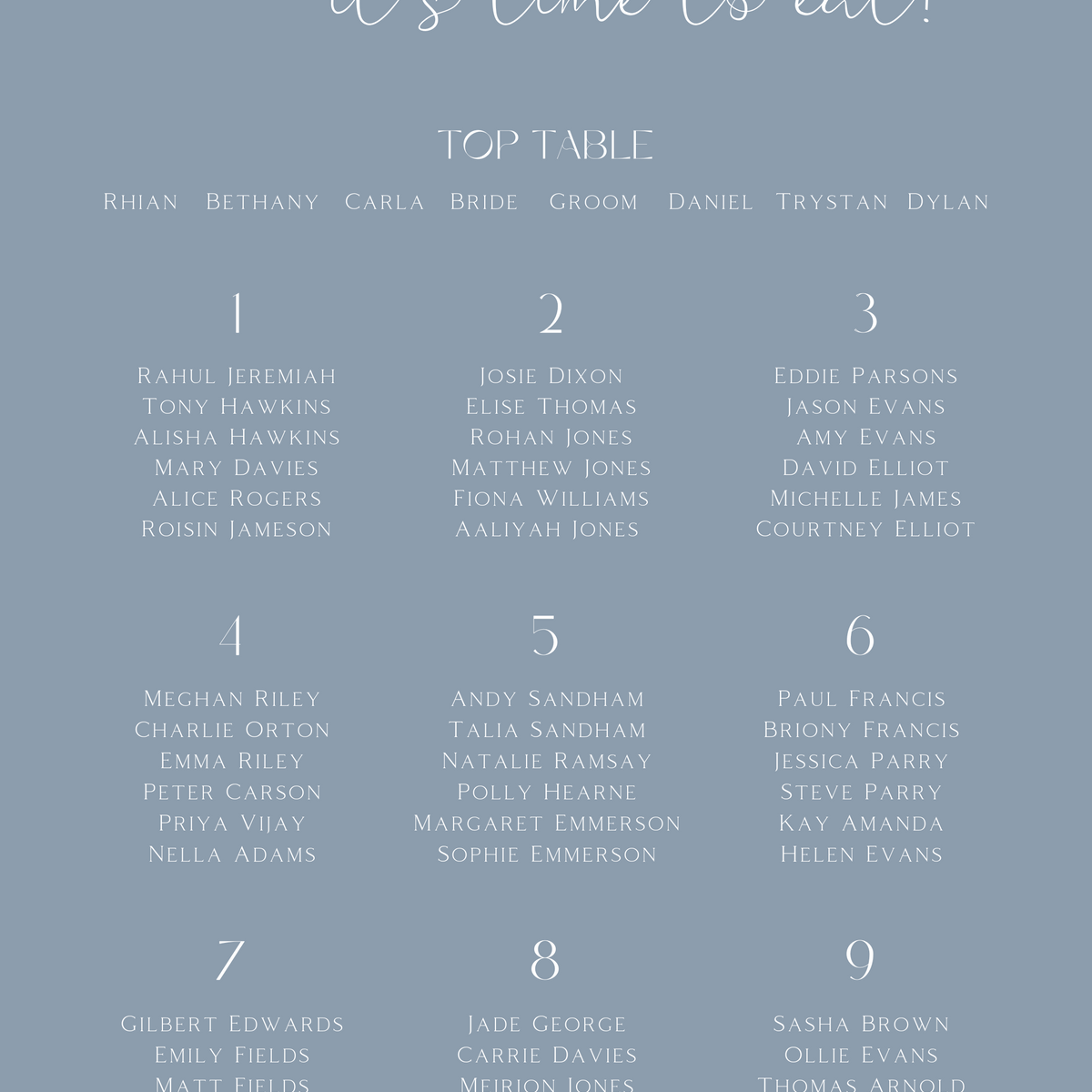 Custom Wedding Seating plan sign in dusty blue colour | winter wedding take a seat sign | personalised wedding signage