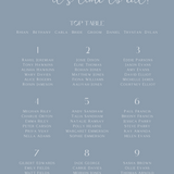 Custom Wedding Seating plan sign in dusty blue colour | winter wedding take a seat sign | personalised wedding signage