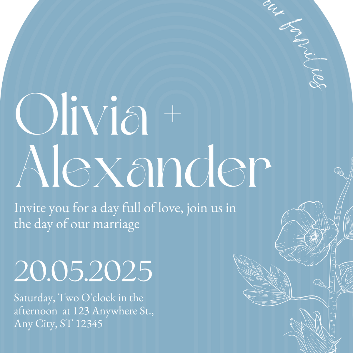 luxury arch shaped wedding invitations in sky blue - fully personalised elegant wedding invitations premium
