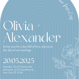 luxury arch shaped wedding invitations in sky blue - fully personalised elegant wedding invitations premium