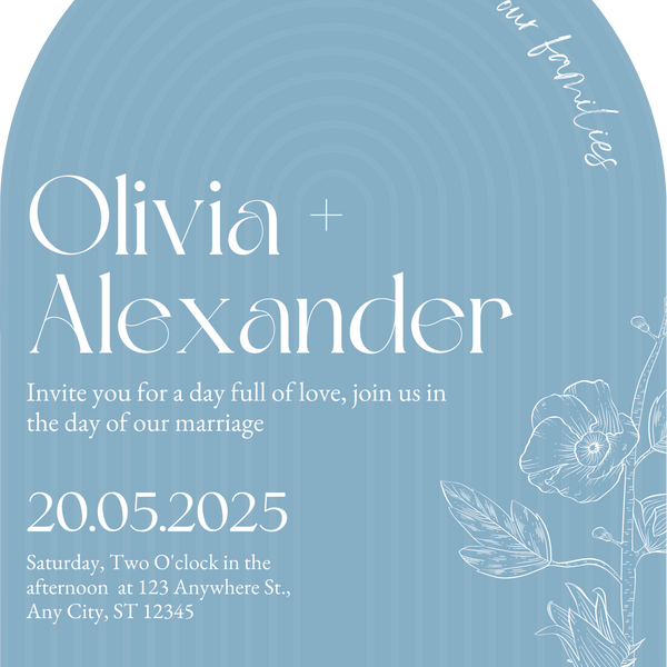 luxury arch shaped wedding invitations in sky blue - fully personalised elegant wedding invitations premium