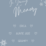 winter dusty blue in loving memory table sign for wedding | winter wedding sign | snowflakes wedding signage