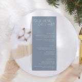 dusty blue wedding menu - custom wedding menu for winter wedding - personalised wedding menu UK