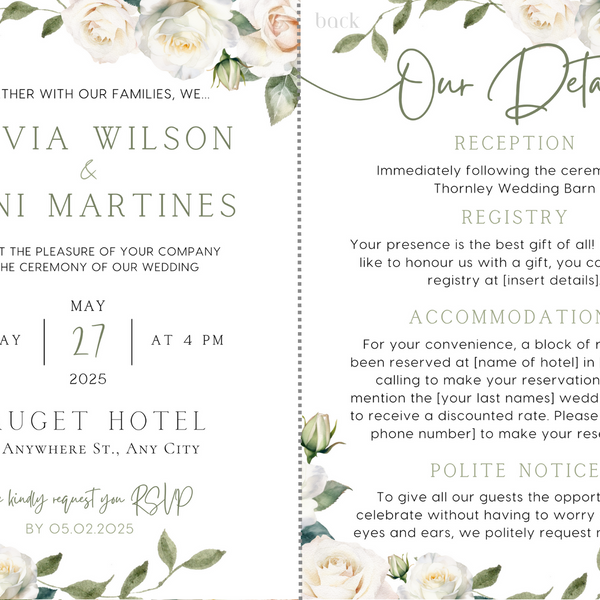 White Roses Floral Wedding Invitations