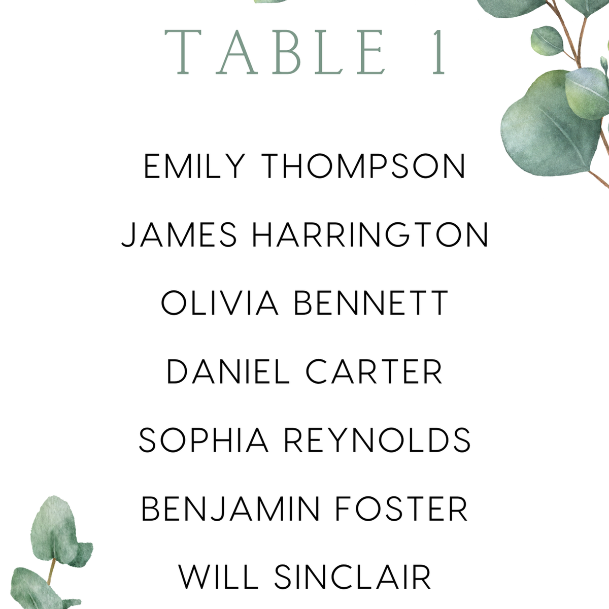 Custom Wedding Seating Plan Cards A5 or A6 – Elegant A5 or A6 wedding seating plan cards printed on 350gsm cardstock, featuring table numbers and guest names.