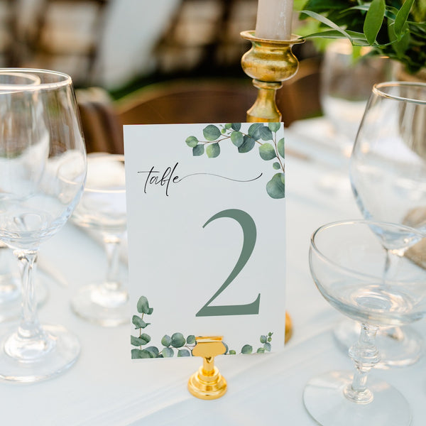 green eucalyptus table number for wedding tables - luxury wedding table numbers personalised