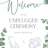 eucalyptus wedding unplugged ceremony sign - elegantly designed to make a statement. Unplugged Ceremony Wedding Board printed in the UK