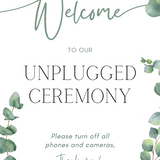 eucalyptus wedding unplugged ceremony sign - elegantly designed to make a statement. Unplugged Ceremony Wedding Board printed in the UK