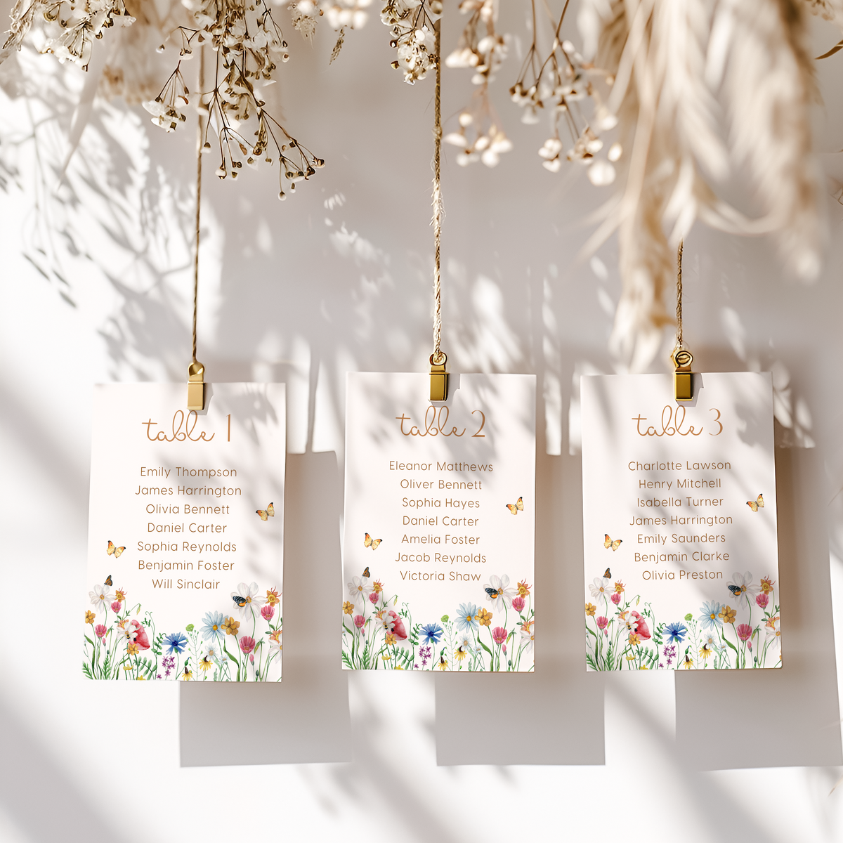 Custom Wedding Seating Plan Cards A5 or A6 – Elegant A5 or A6 wedding seating plan cards printed on 350gsm cardstock, featuring table numbers and guest names.
