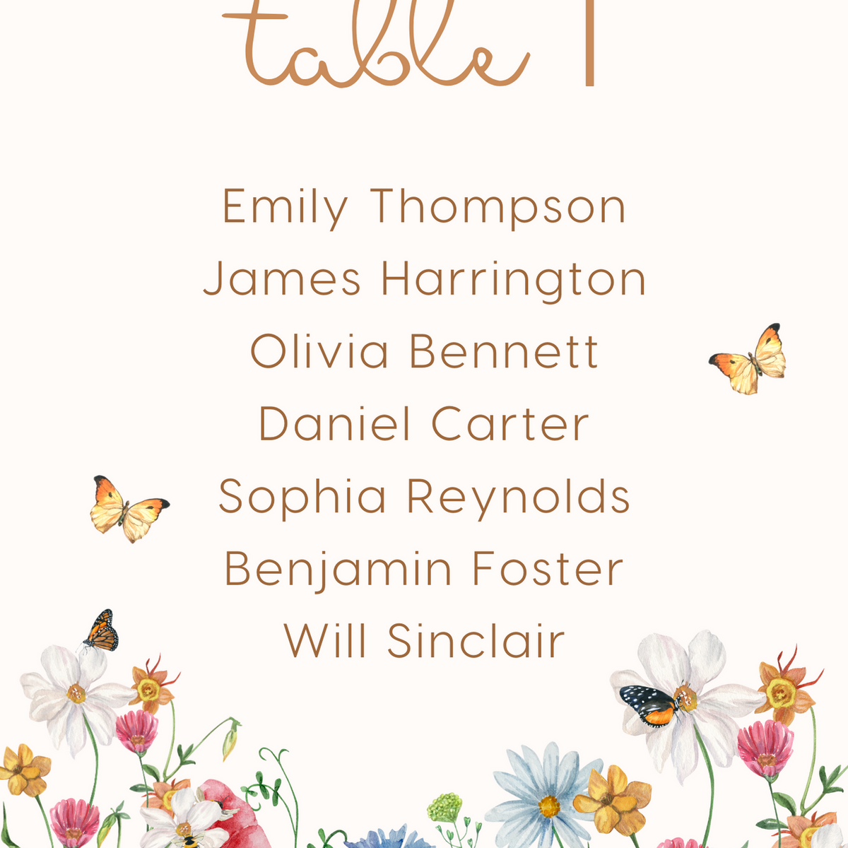Custom Wedding Seating Plan Cards A5 or A6 – Elegant A5 or A6 wedding seating plan cards printed on 350gsm cardstock, featuring table numbers and guest names.