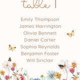 Custom Wedding Seating Plan Cards A5 or A6 – Elegant A5 or A6 wedding seating plan cards printed on 350gsm cardstock, featuring table numbers and guest names.