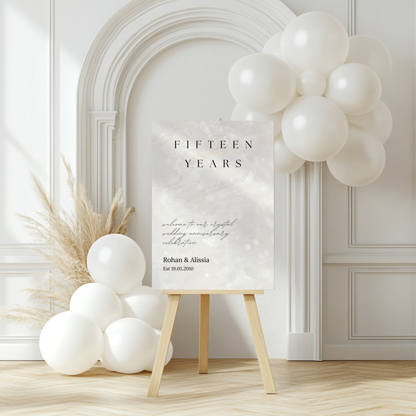 Fifteen Years Crystal Anniversary Sign - Customizable Anniversary Welcome Board – A personalized anniversary sign with editable text, showcasing a modern and stylish layout.