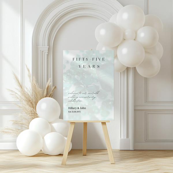 fifty five Years emerald Anniversary Sign - Customizable Anniversary Welcome Board – A personalized anniversary sign with editable text, showcasing a modern and stylish layout.