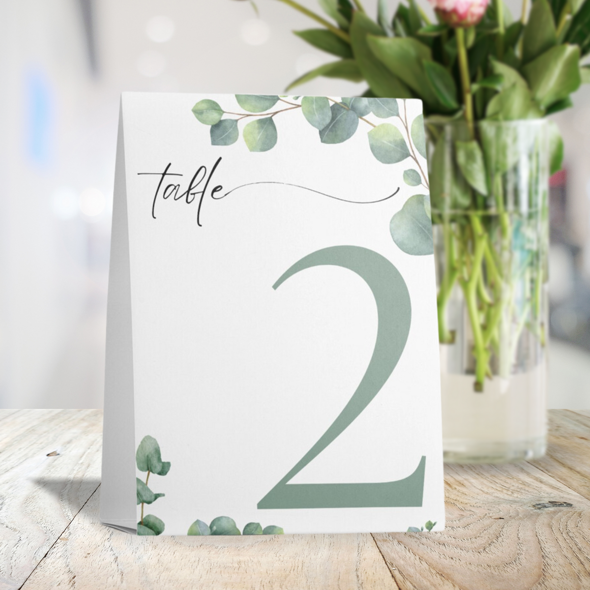 green eucalyptus table tent number for wedding tables - luxury wedding table numbers personalised