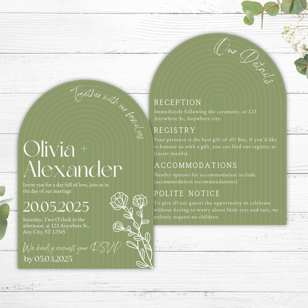 Olive Green Arch Wedding Invitations
