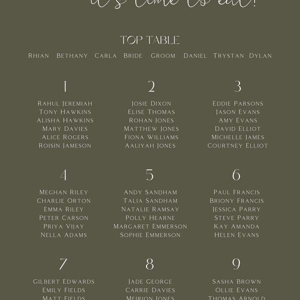 Custom Wedding Seating plan sign in khaki colour | winter wedding take a seat sign | personalised wedding signage