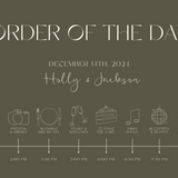winter green order of the day wedding sign | custom order of the day | custom order of events winter wedding in khaki