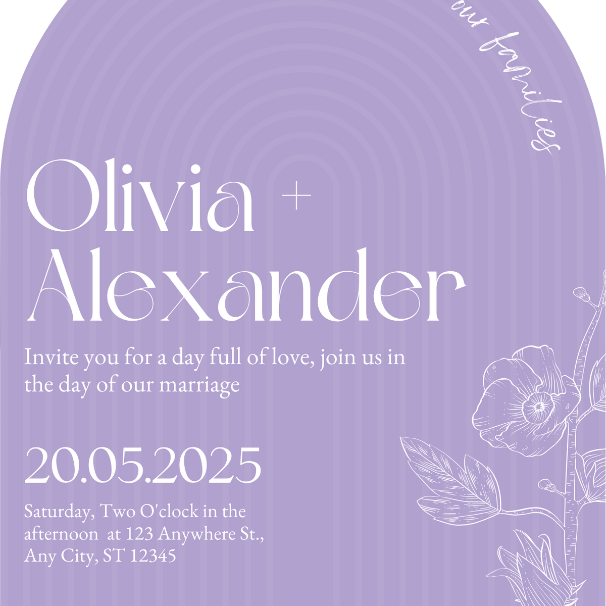 luxury arch shaped wedding invitations in lilac - fully personalised elegant wedding invitations premium