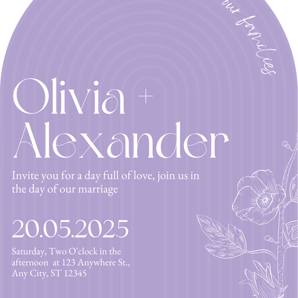 luxury arch shaped wedding invitations in lilac - fully personalised elegant wedding invitations premium