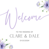 Lilac Lavender Wedding Welcome Sign - Personalised Wedding Welcome board in lilac Florals for a whimsical wedding