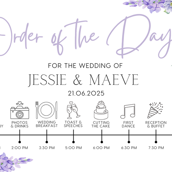 Lilac & Lavender Floral Order Of The Day Sign