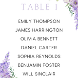 Custom Wedding Seating Plan Cards A5 or A6 – Elegant A5 or A6 wedding seating plan cards printed on 350gsm cardstock, featuring table numbers and guest names.
