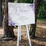Lilac Lavender Wedding Welcome Sign - Personalised Wedding Welcome board in lilac Florals for a whimsical wedding