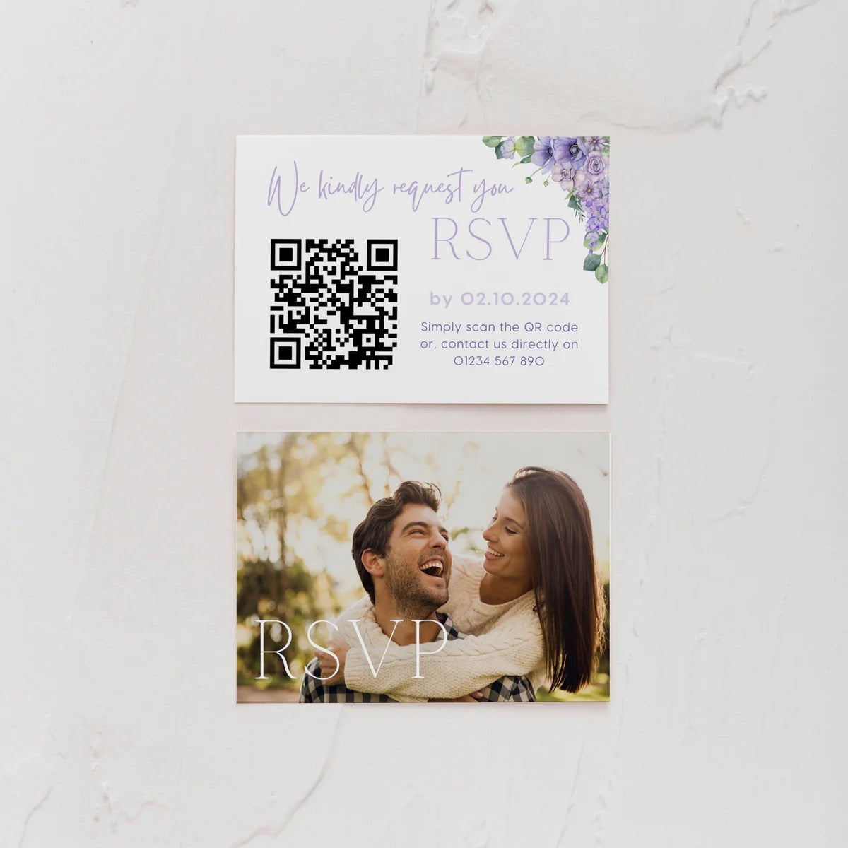 Lilac and lavender floral RSVP with QR code for wedding - customised wedding RSVP with QR Code