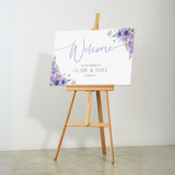 Lilac Lavender Wedding Welcome Sign - Personalised Wedding Welcome board in lilac Florals for a whimsical wedding