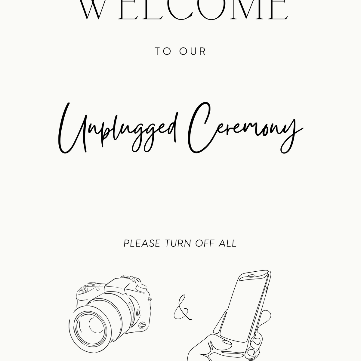 Minimalist wedding unplugged ceremony sign - featuring a simple design, with minimal elegant text and personalisation